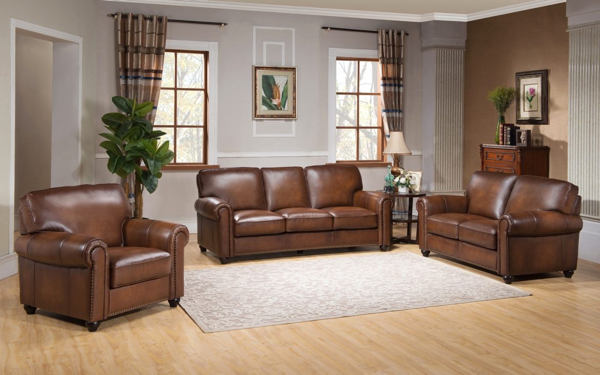 Top grain leather sofa set for living room